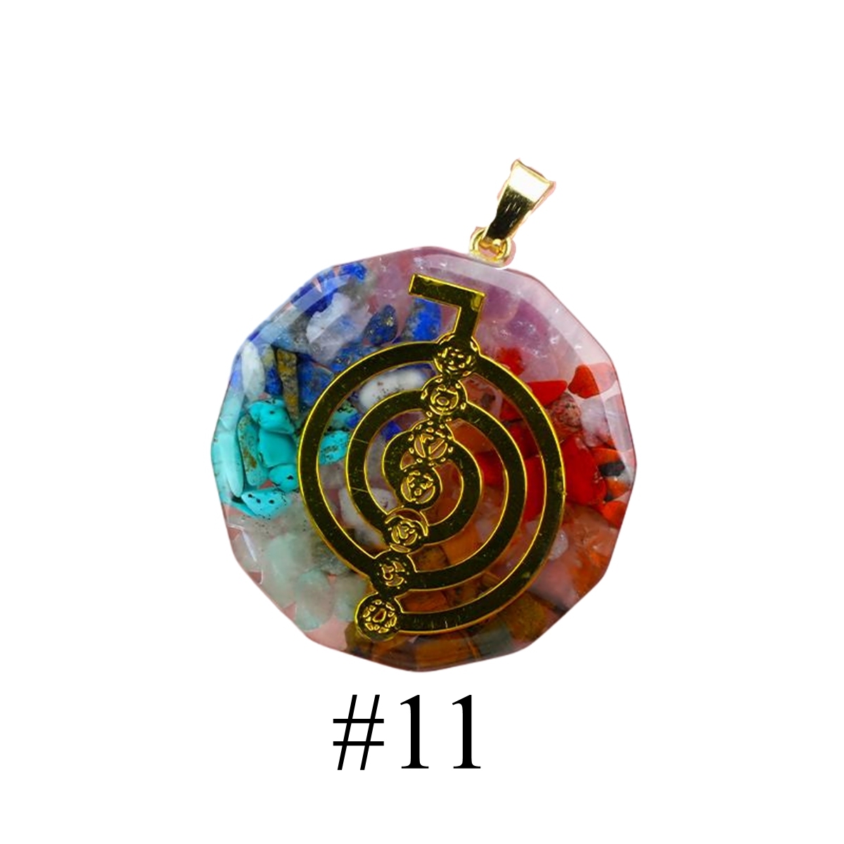 Gold Pattern Resin Polygon 7 Chakra Stone Pendant For DIY Making Jewelry