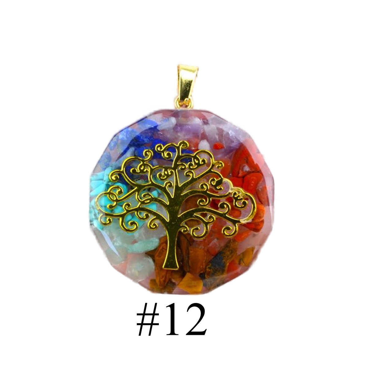 Gold Pattern Resin Polygon 7 Chakra Stone Pendant For DIY Making Jewelry