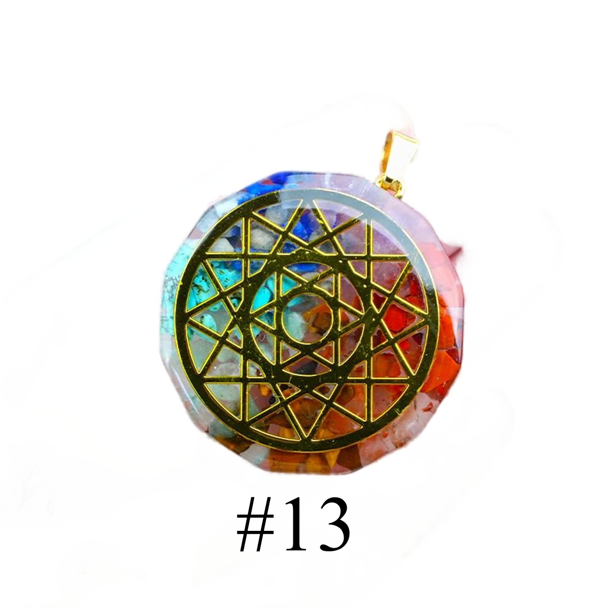 Gold Pattern Resin Polygon 7 Chakra Stone Pendant For DIY Making Jewelry