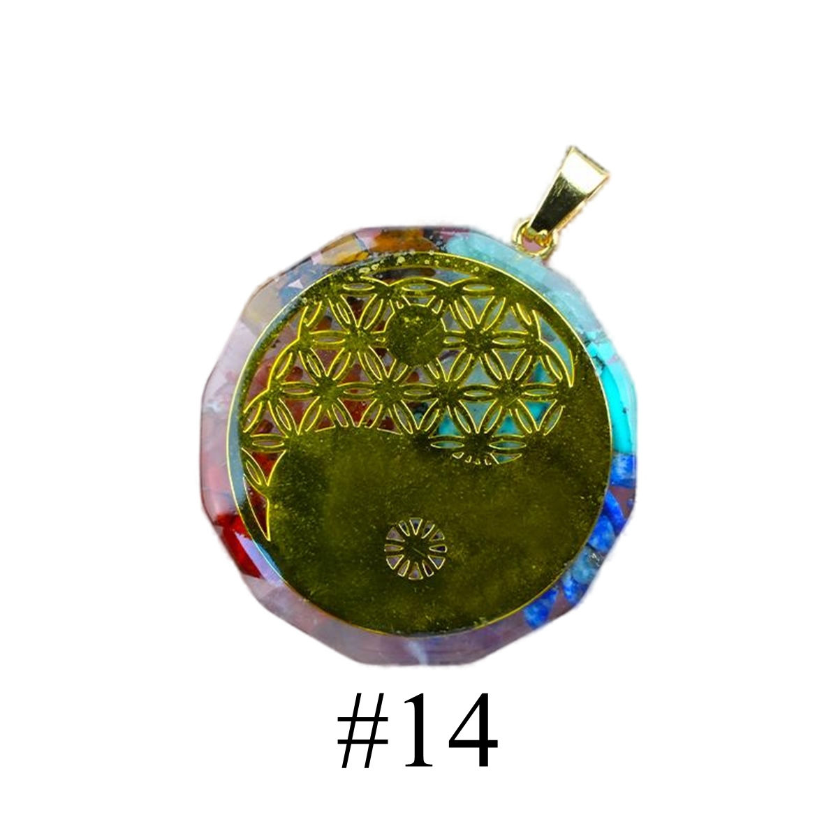 Gold Pattern Resin Polygon 7 Chakra Stone Pendant For DIY Making Jewelry
