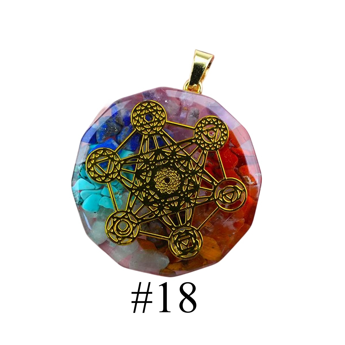 Gold Pattern Resin Polygon 7 Chakra Stone Pendant For DIY Making Jewelry