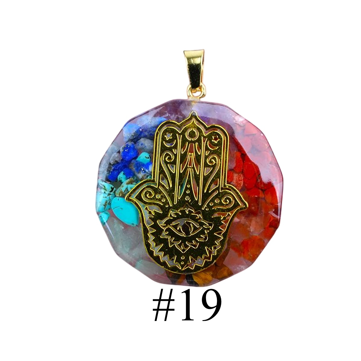 Gold Pattern Resin Polygon 7 Chakra Stone Pendant For DIY Making Jewelry