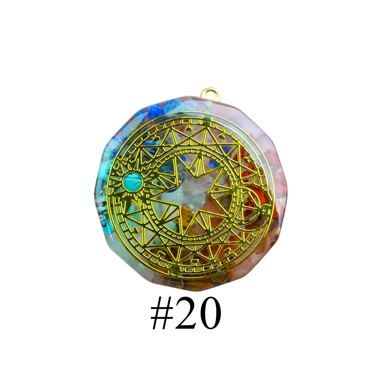 Gold Pattern Resin Polygon 7 Chakra Stone Pendant For DIY Making Jewelry