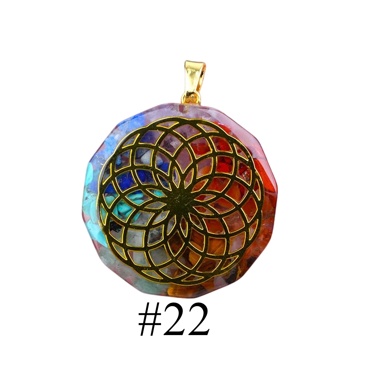 Gold Pattern Resin Polygon 7 Chakra Stone Pendant For DIY Making Jewelry