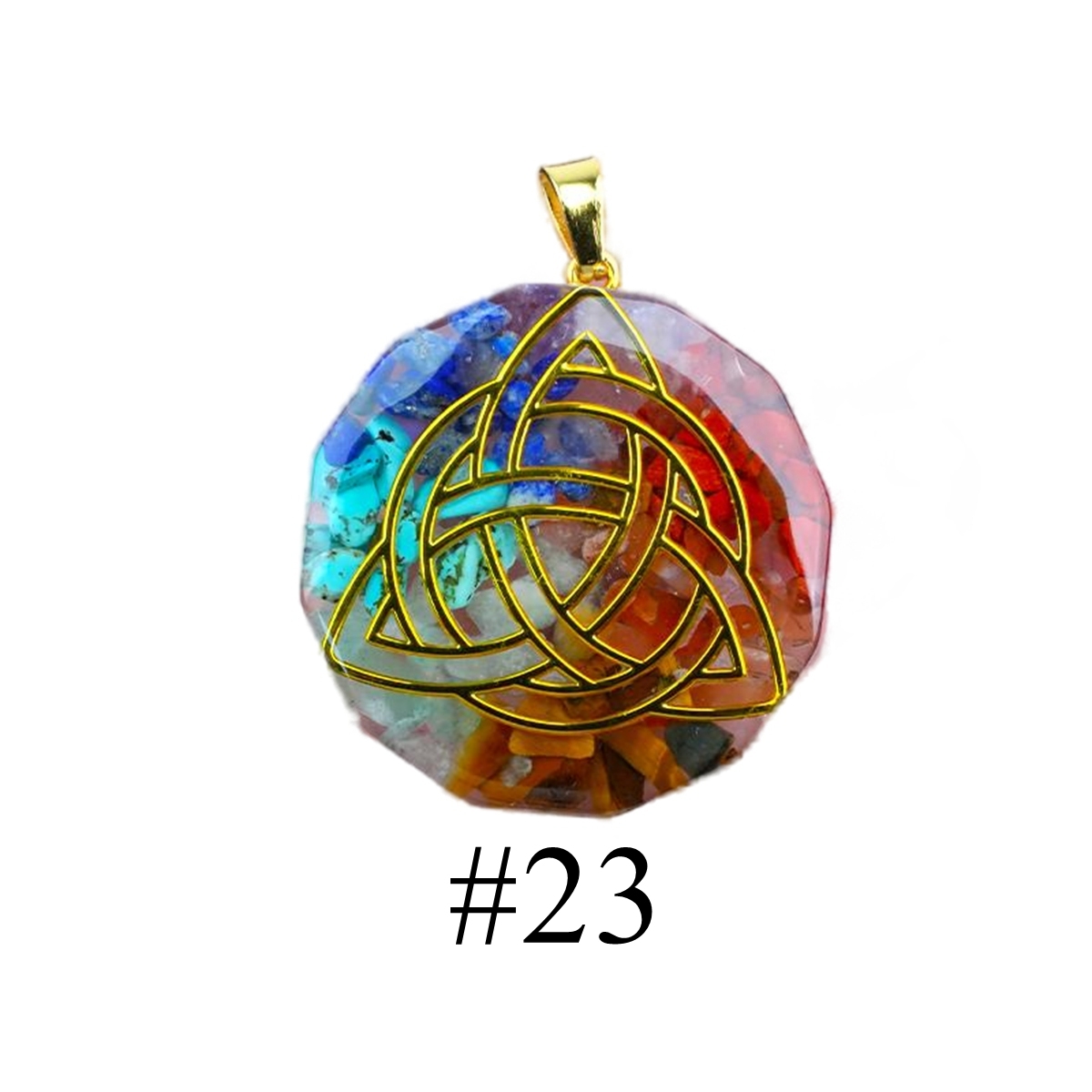 Gold Pattern Resin Polygon 7 Chakra Stone Pendant For DIY Making Jewelry