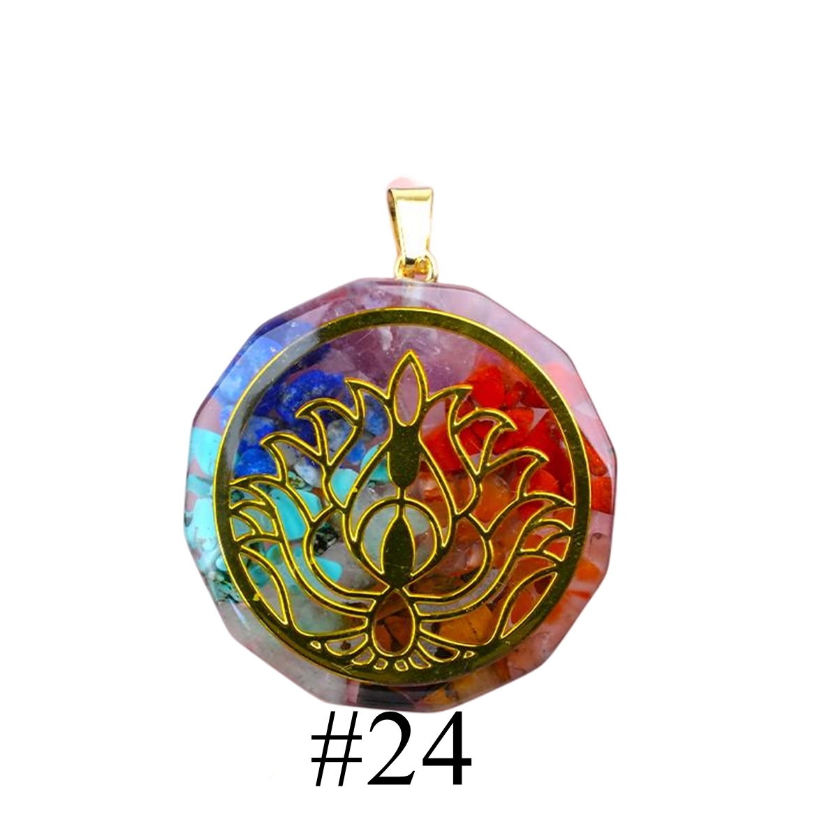 Gold Pattern Resin Polygon 7 Chakra Stone Pendant For DIY Making Jewelry