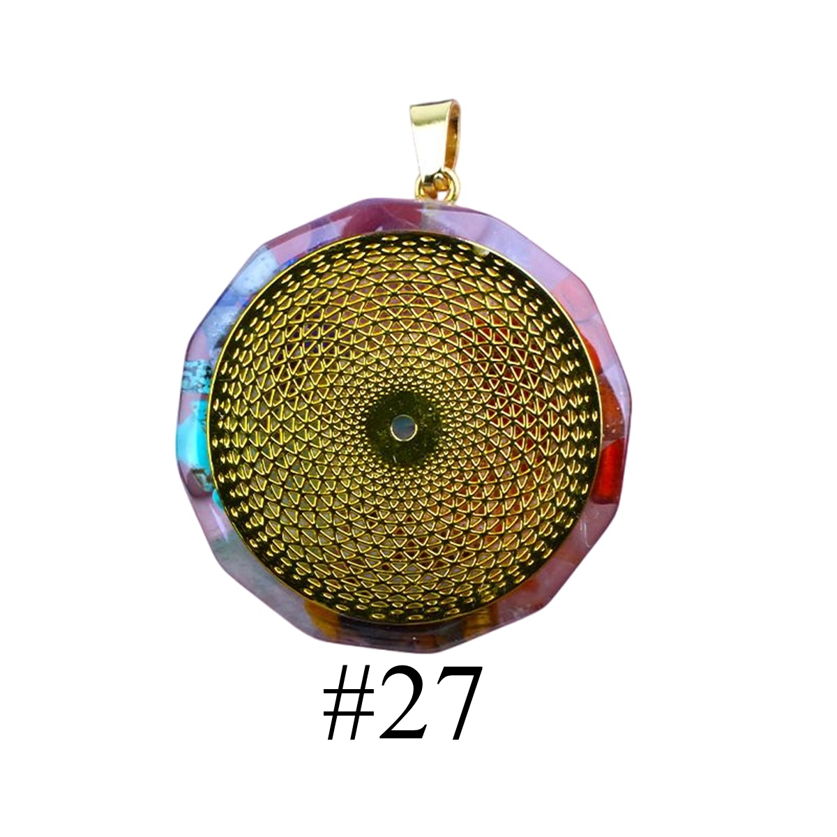 Gold Pattern Resin Polygon 7 Chakra Stone Pendant For DIY Making Jewelry