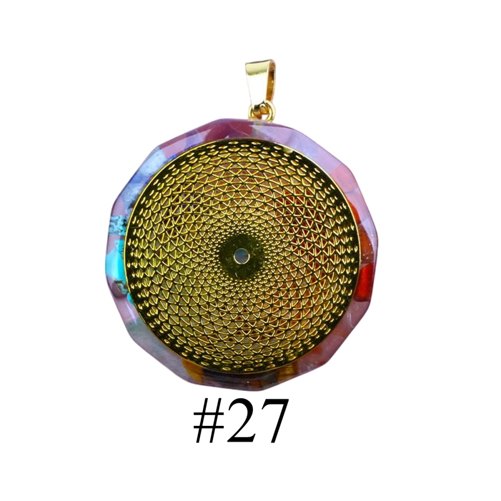 Gold Pattern Resin Polygon 7 Chakra Stone Pendant For DIY Making Jewelry