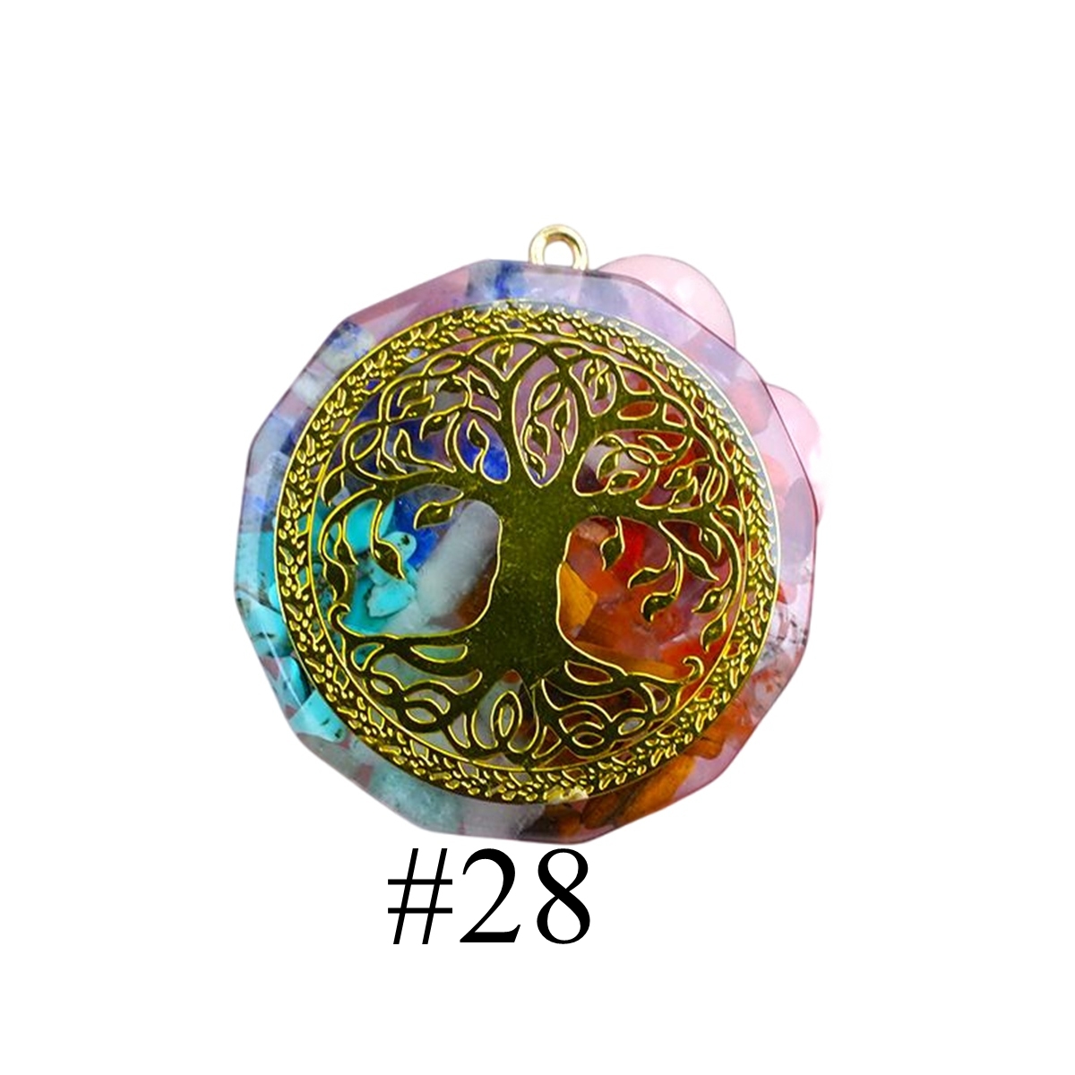 Gold Pattern Resin Polygon 7 Chakra Stone Pendant For DIY Making Jewelry