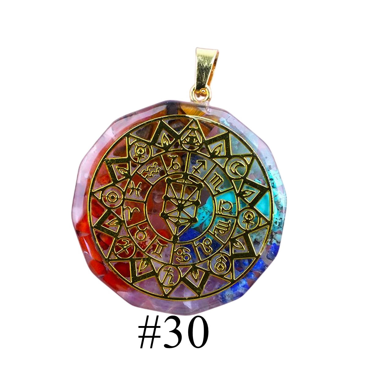 Gold Pattern Resin Polygon 7 Chakra Stone Pendant For DIY Making Jewelry