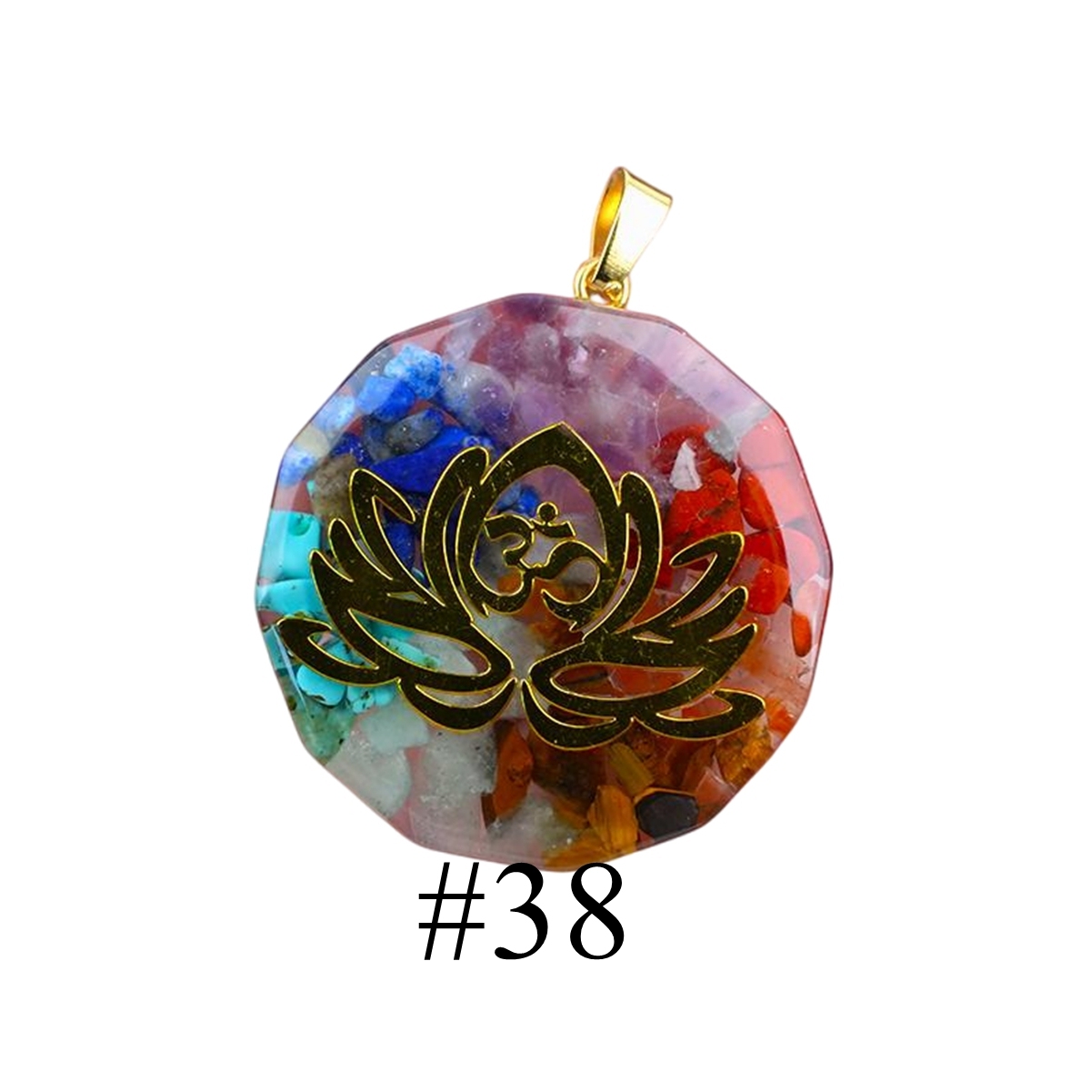 Gold Pattern Resin Polygon 7 Chakra Stone Pendant For DIY Making Jewelry
