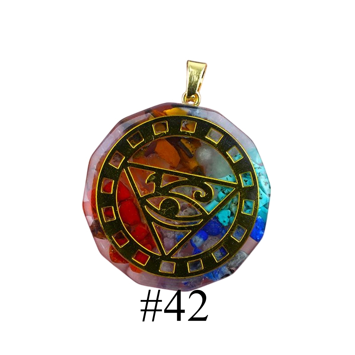 Gold Pattern Resin Polygon 7 Chakra Stone Pendant For DIY Making Jewelry