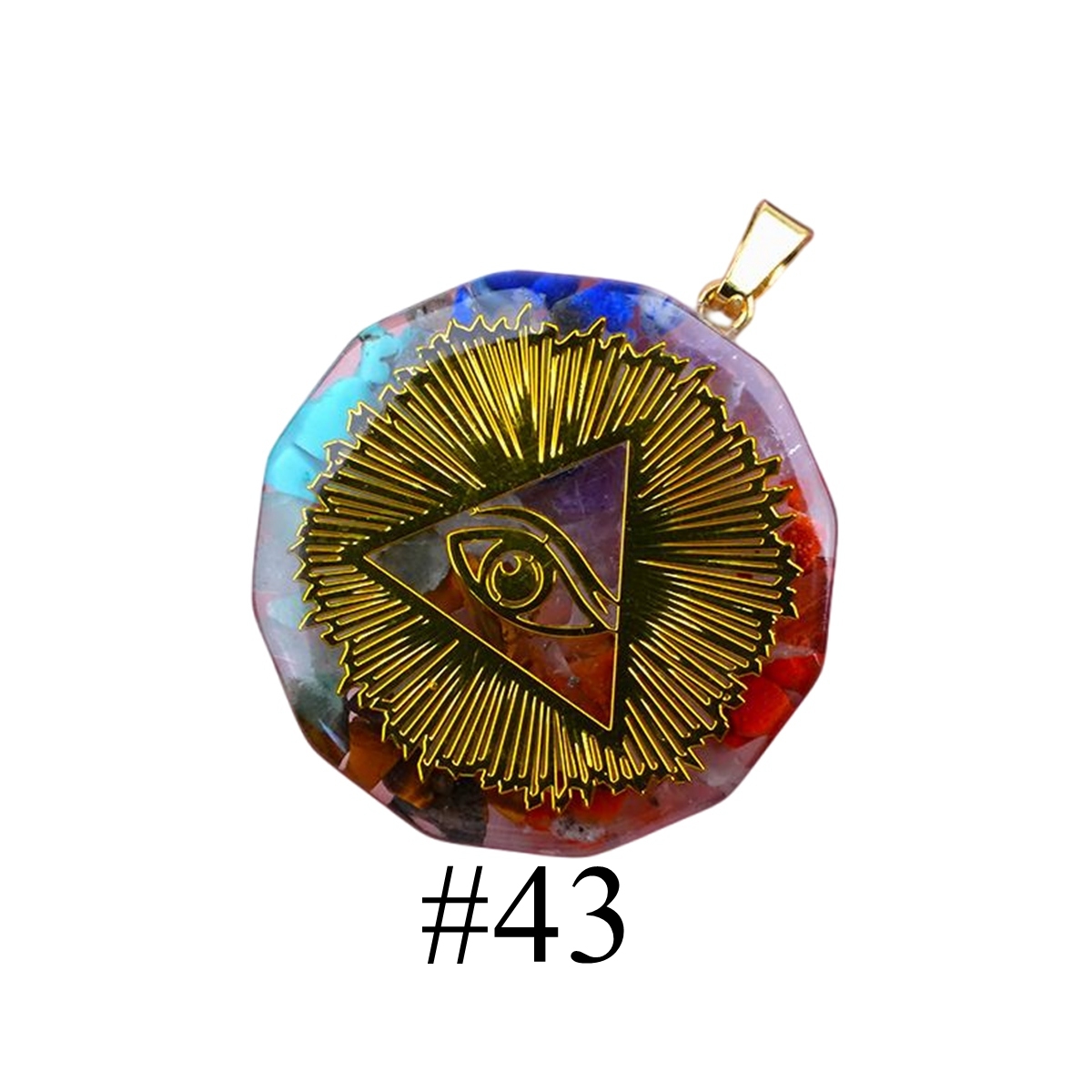Gold Pattern Resin Polygon 7 Chakra Stone Pendant For DIY Making Jewelry