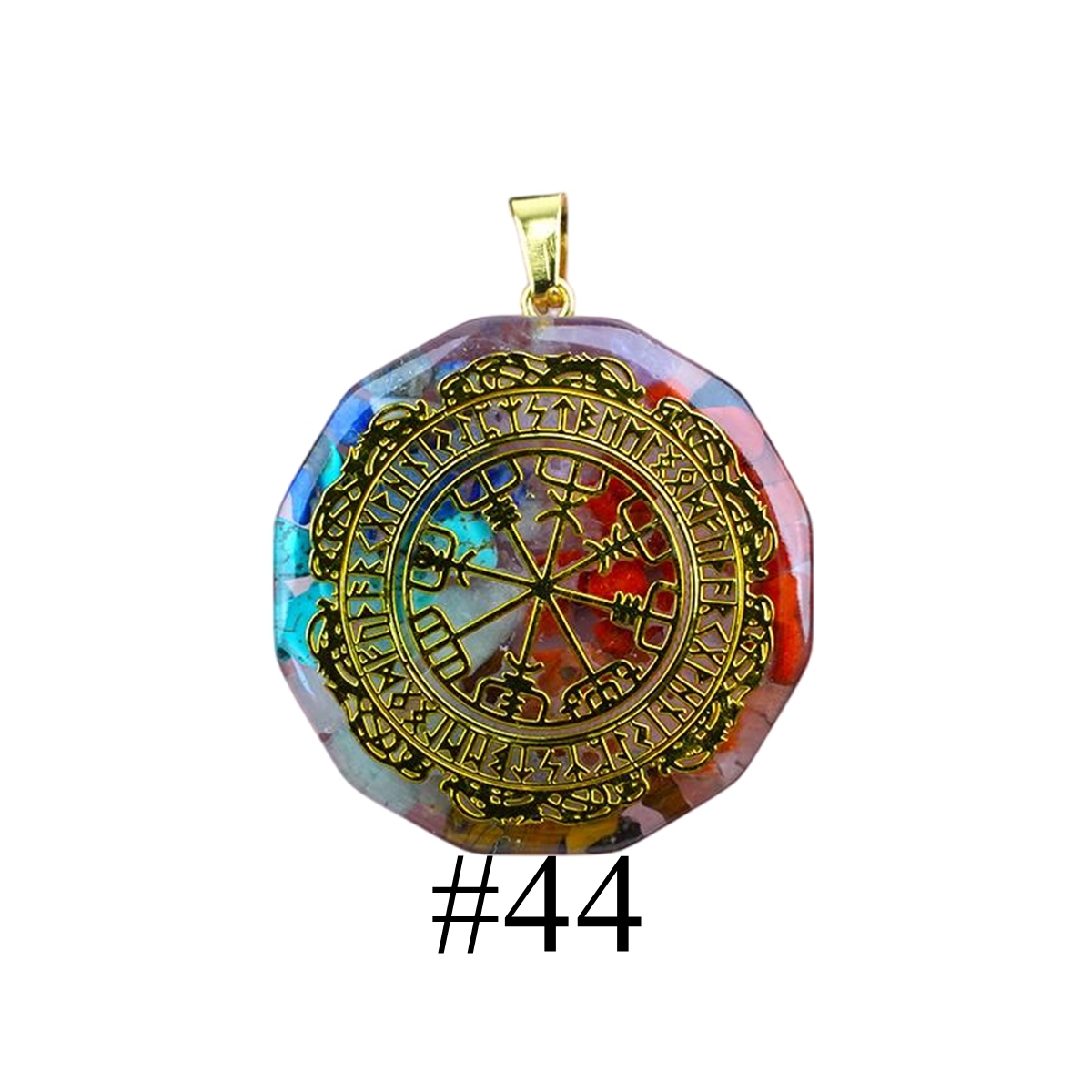 Gold Pattern Resin Polygon 7 Chakra Stone Pendant For DIY Making Jewelry