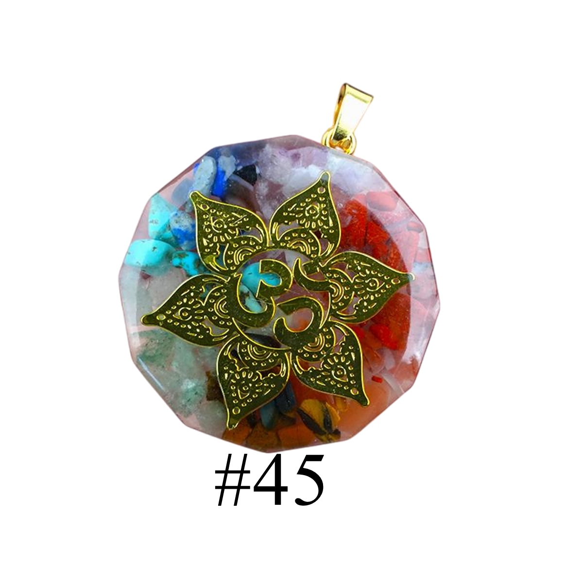 Gold Pattern Resin Polygon 7 Chakra Stone Pendant For DIY Making Jewelry