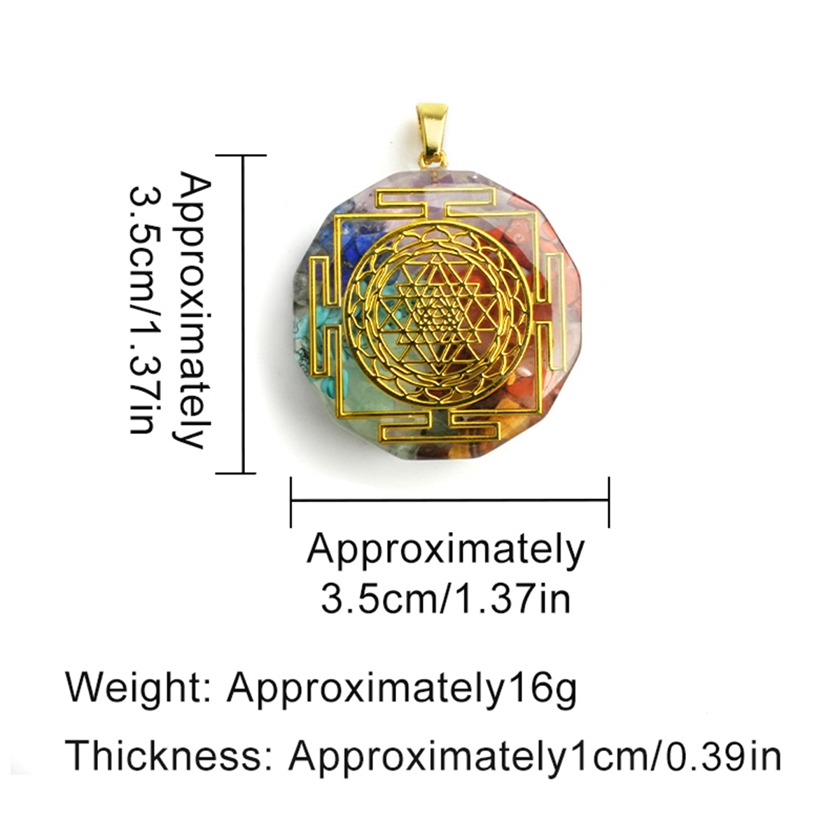 Gold Pattern Resin Polygon 7 Chakra Stone Pendant For DIY Making Jewelry