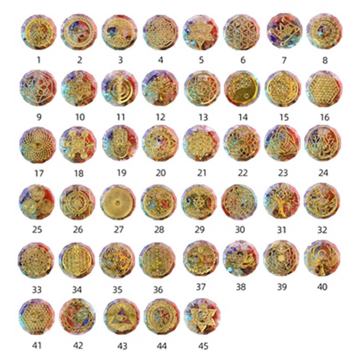 Gold Pattern Resin Polygon 7 Chakra Stone Pendant For DIY Making Jewelry