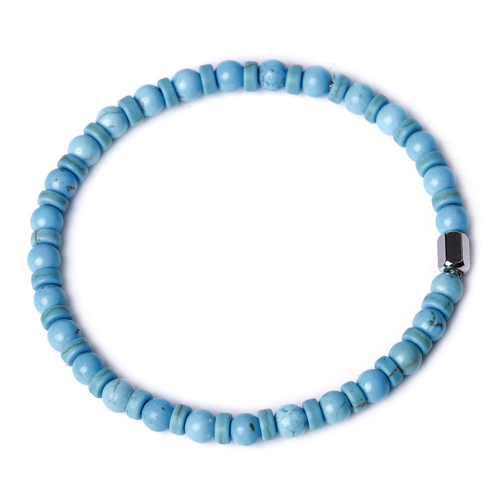 4MM Flat Spacer & Round Stone Beads Stretch Bracelet – Unisex Design for Women & Men