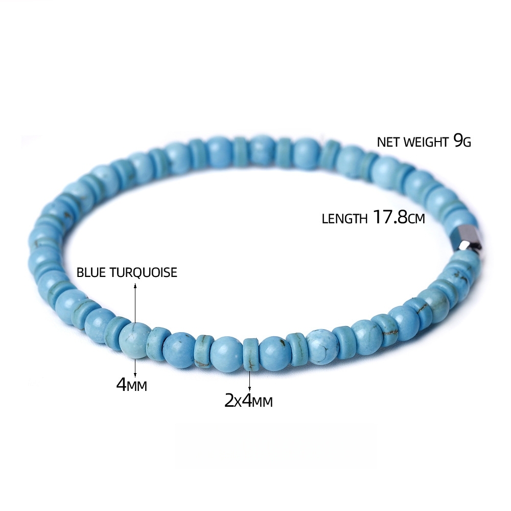 4MM Flat Spacer & Round Stone Beads Stretch Bracelet – Unisex Design for Women & Men