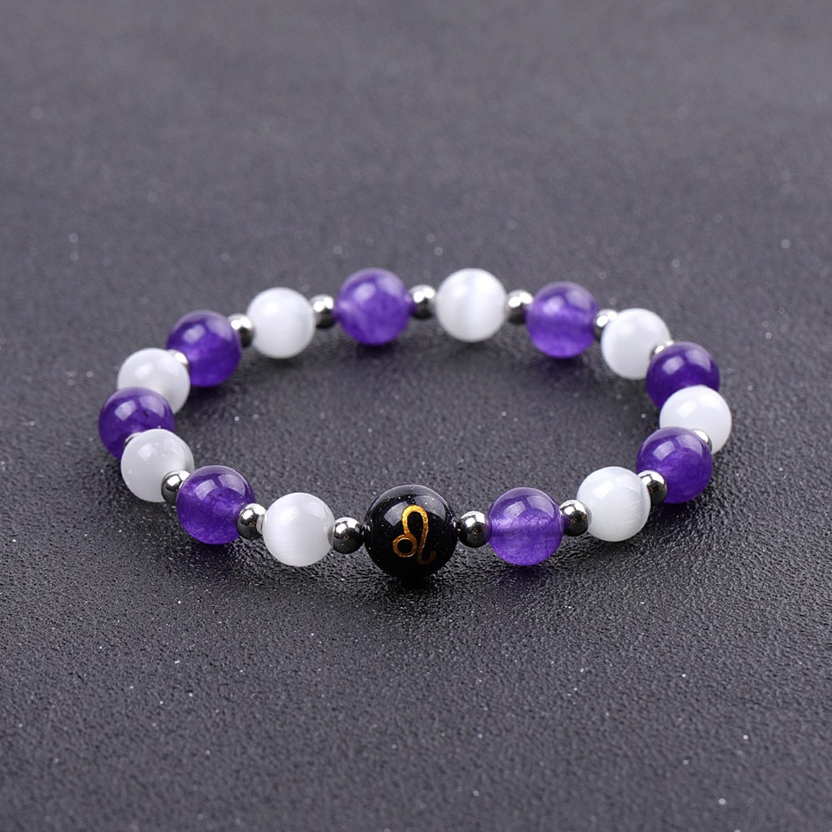 Amethyst & Cat Eye Zodiac Bracelets for Women Men 12 Constellations Healing Crystal Stretch Bracelet Zodiac Sign Horoscope Spiritual Jewelry Birthday Gift