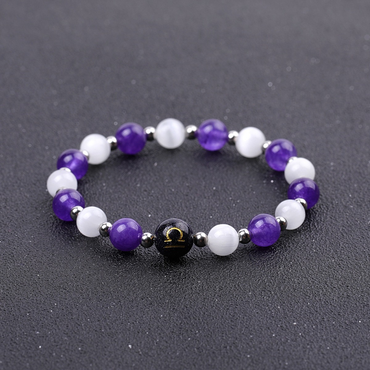 Amethyst & Cat Eye Zodiac Bracelets for Women Men 12 Constellations Healing Crystal Stretch Bracelet Zodiac Sign Horoscope Spiritual Jewelry Birthday Gift