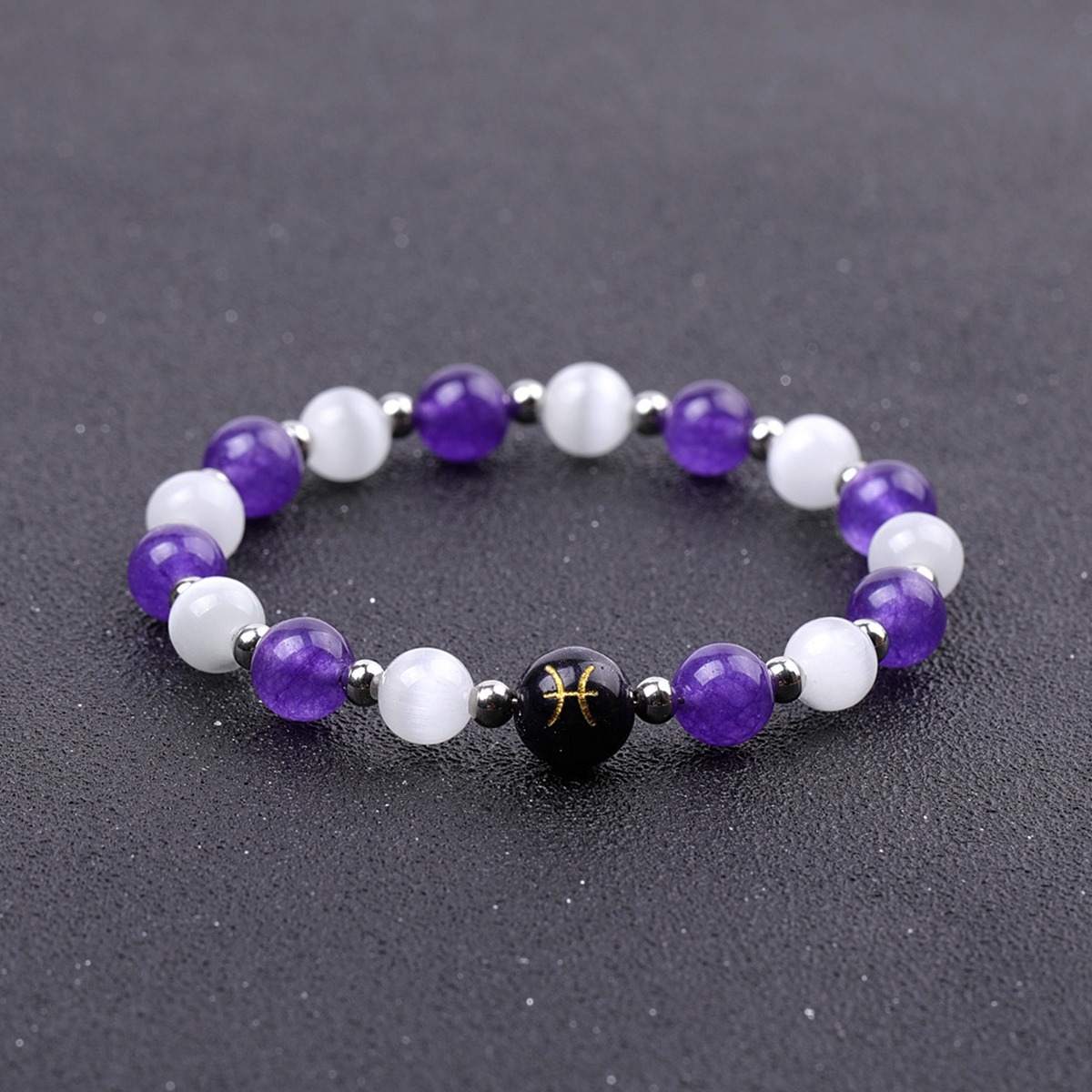 Amethyst & Cat Eye Zodiac Bracelets for Women Men 12 Constellations Healing Crystal Stretch Bracelet Zodiac Sign Horoscope Spiritual Jewelry Birthday Gift