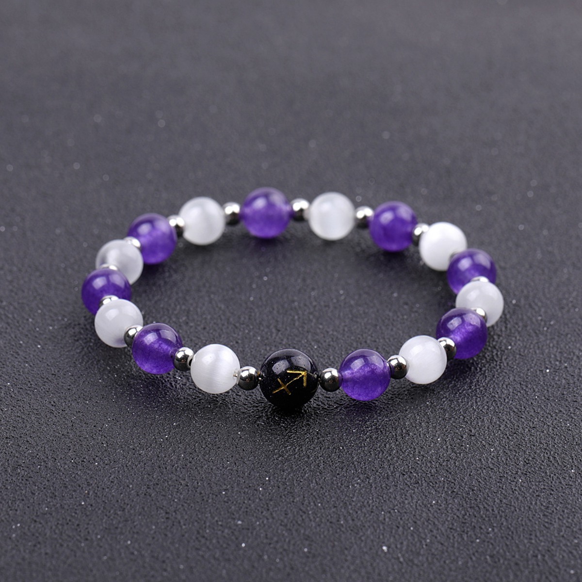 Amethyst & Cat Eye Zodiac Bracelets for Women Men 12 Constellations Healing Crystal Stretch Bracelet Zodiac Sign Horoscope Spiritual Jewelry Birthday Gift