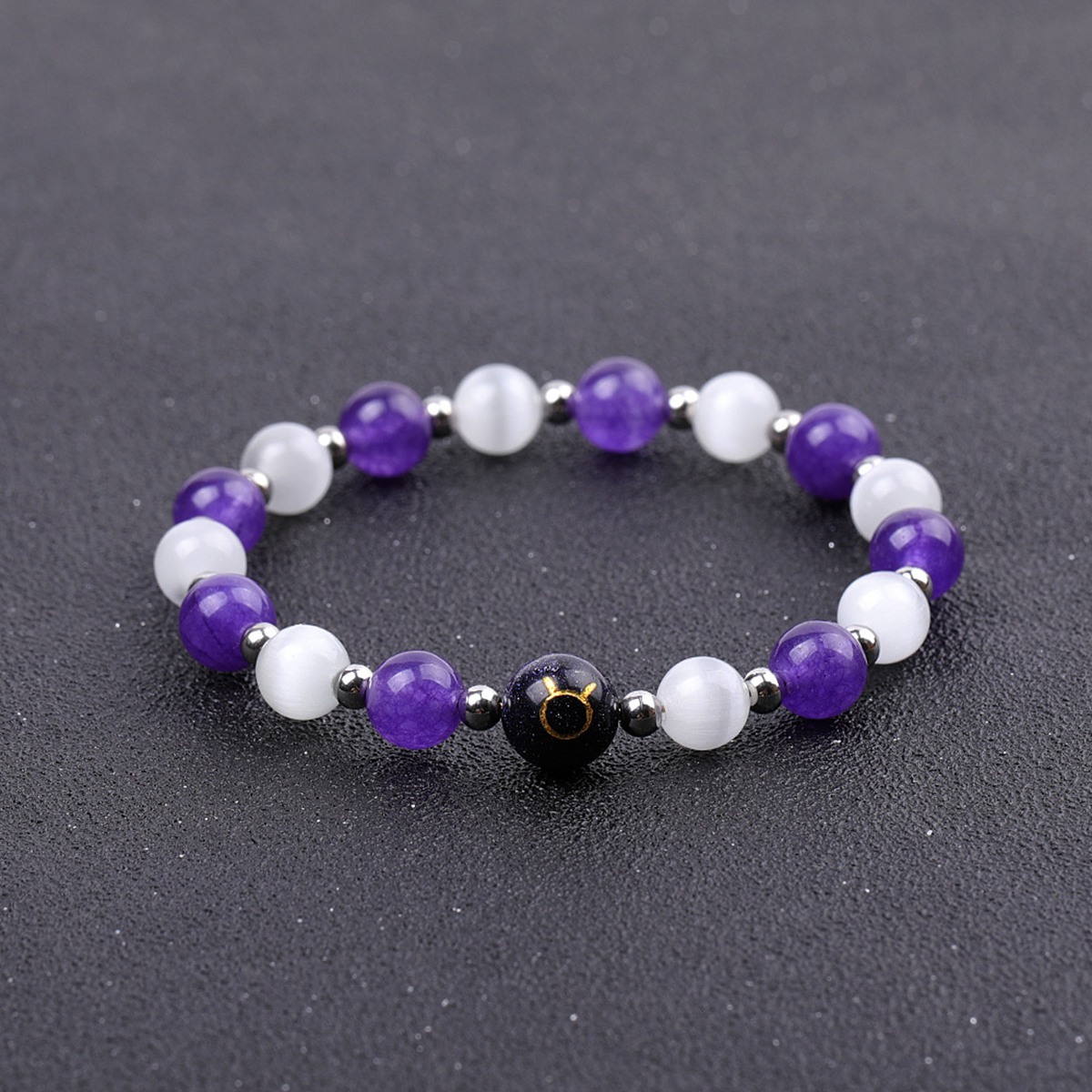 Amethyst & Cat Eye Zodiac Bracelets for Women Men 12 Constellations Healing Crystal Stretch Bracelet Zodiac Sign Horoscope Spiritual Jewelry Birthday Gift
