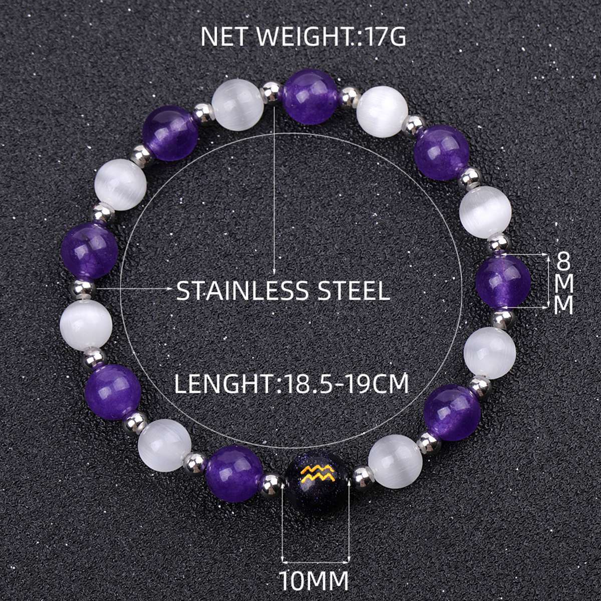 Amethyst & Cat Eye Zodiac Bracelets for Women Men 12 Constellations Healing Crystal Stretch Bracelet Zodiac Sign Horoscope Spiritual Jewelry Birthday Gift