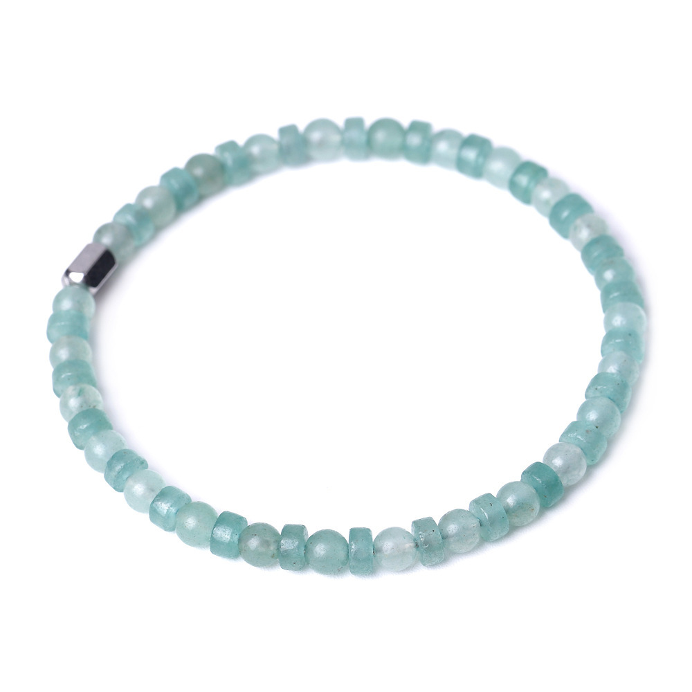 4MM Flat Spacer & Round Stone Beads Stretch Bracelet – Unisex Design for Women & Men