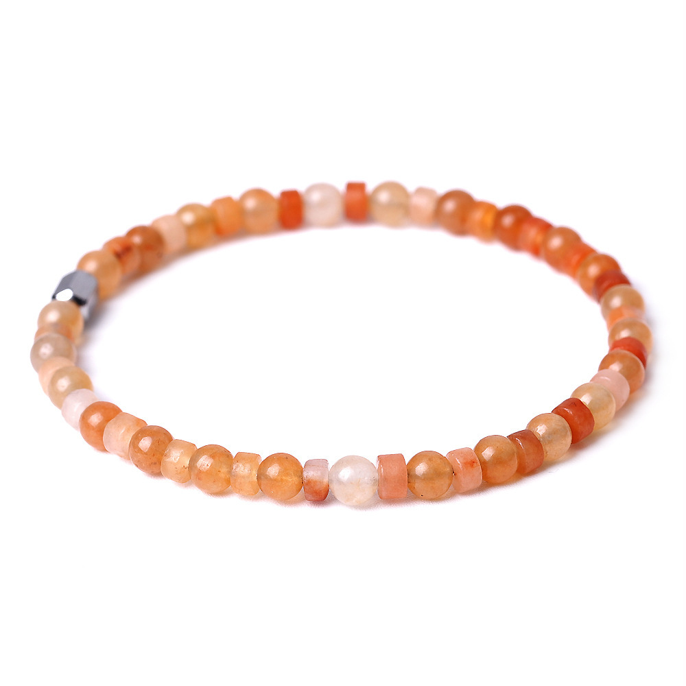 4MM Flat Spacer & Round Stone Beads Stretch Bracelet – Unisex Design for Women & Men