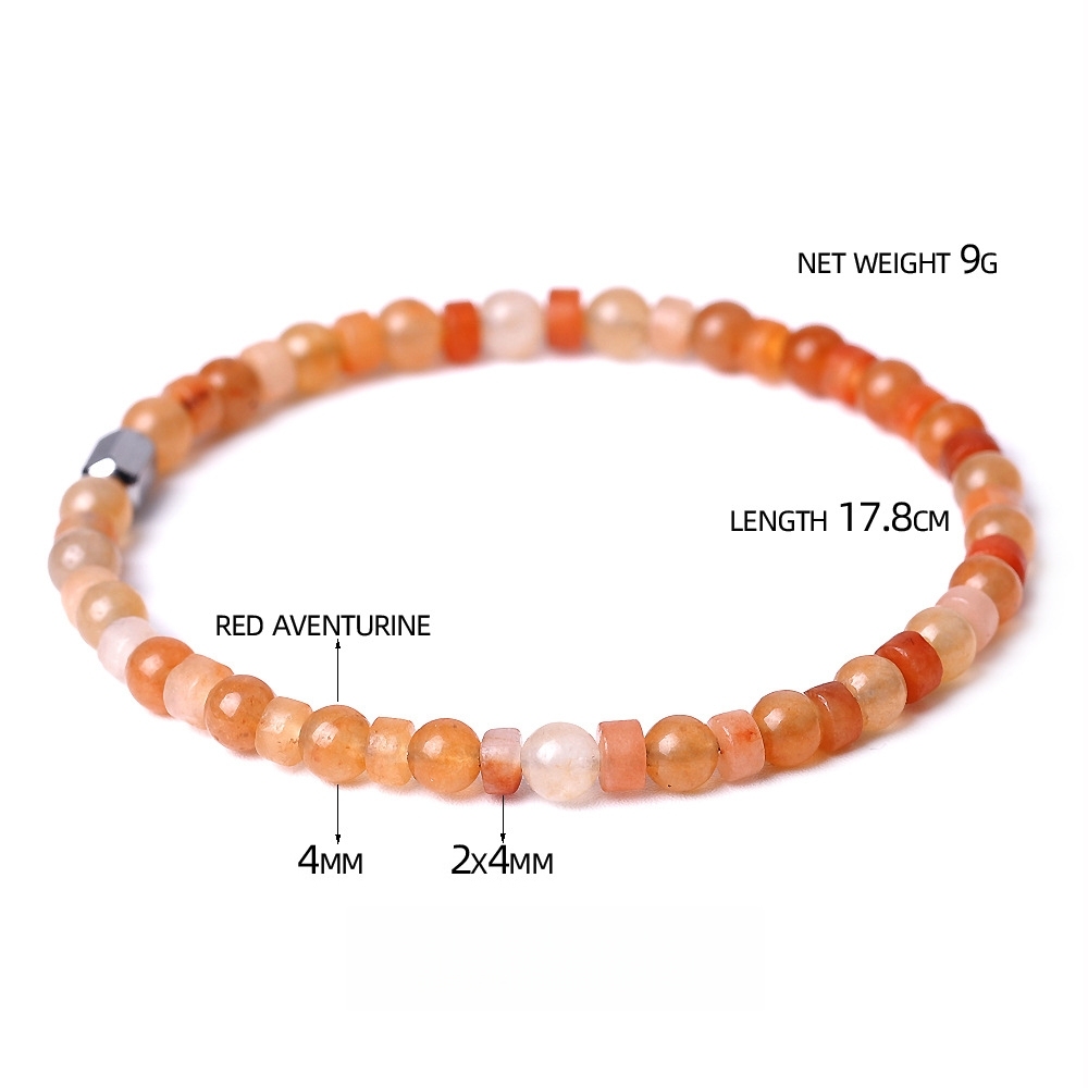 4MM Flat Spacer & Round Stone Beads Stretch Bracelet – Unisex Design for Women & Men