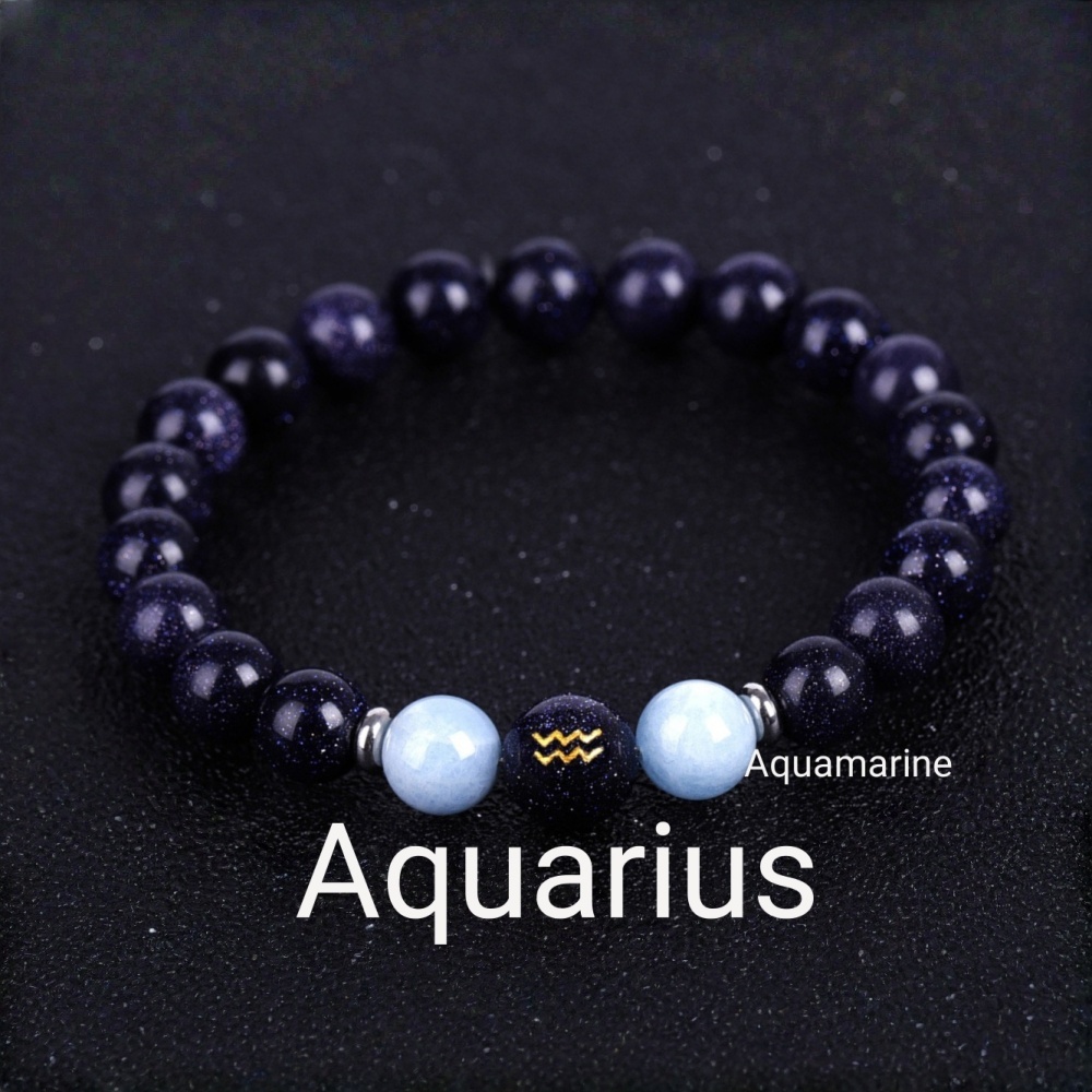 Blue Goldstone Zodiac Bracelets for Women Men 12 Constellations Healing Crystal Stretch Bracelet Zodiac Sign Horoscope Spiritual Jewelry Birthday Gift