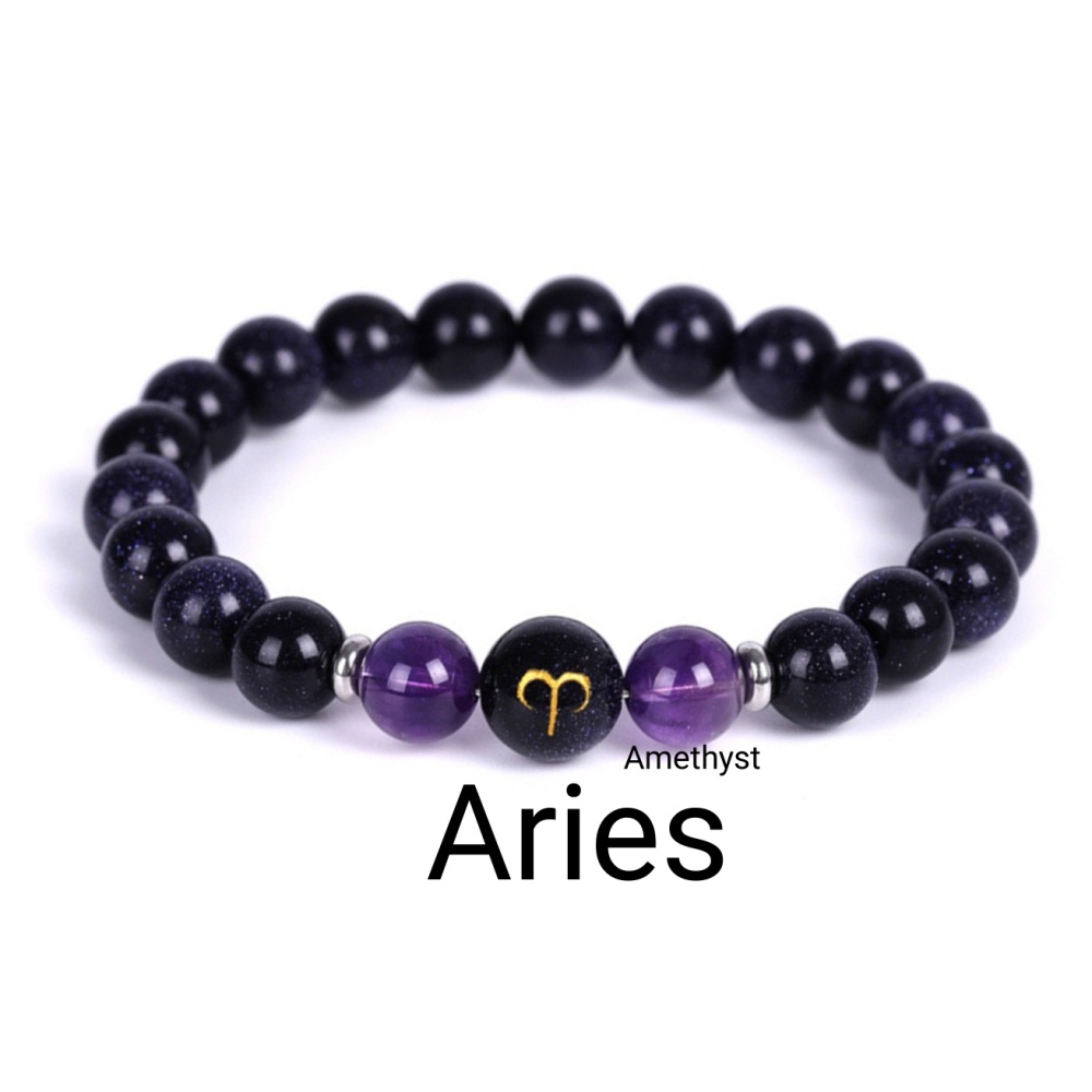 Blue Goldstone Zodiac Bracelets for Women Men 12 Constellations Healing Crystal Stretch Bracelet Zodiac Sign Horoscope Spiritual Jewelry Birthday Gift