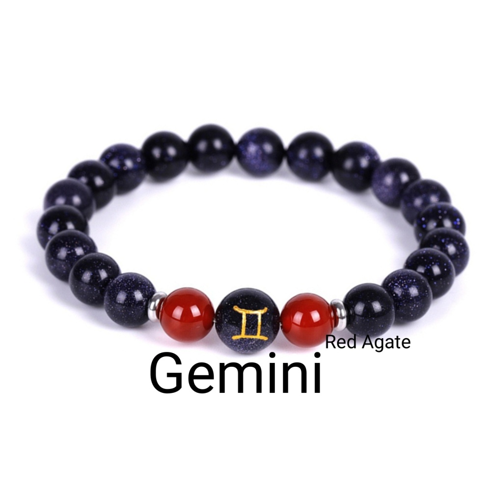 Blue Goldstone Zodiac Bracelets for Women Men 12 Constellations Healing Crystal Stretch Bracelet Zodiac Sign Horoscope Spiritual Jewelry Birthday Gift