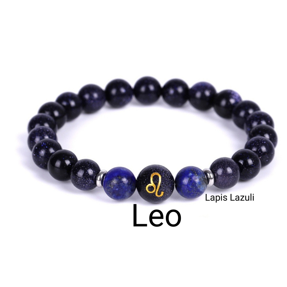 Blue Goldstone Zodiac Bracelets for Women Men 12 Constellations Healing Crystal Stretch Bracelet Zodiac Sign Horoscope Spiritual Jewelry Birthday Gift