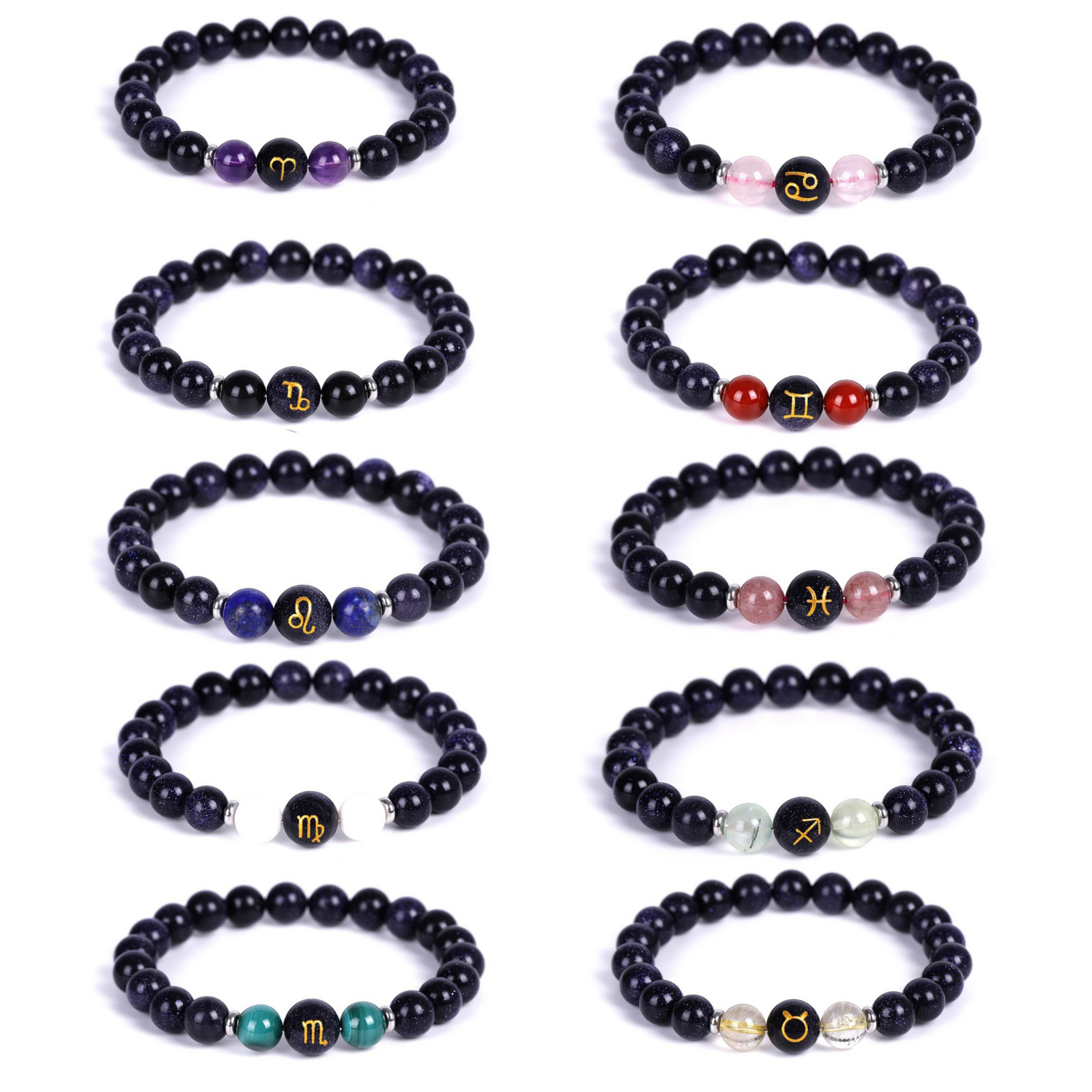 Blue Goldstone Zodiac Bracelets for Women Men 12 Constellations Healing Crystal Stretch Bracelet Zodiac Sign Horoscope Spiritual Jewelry Birthday Gift