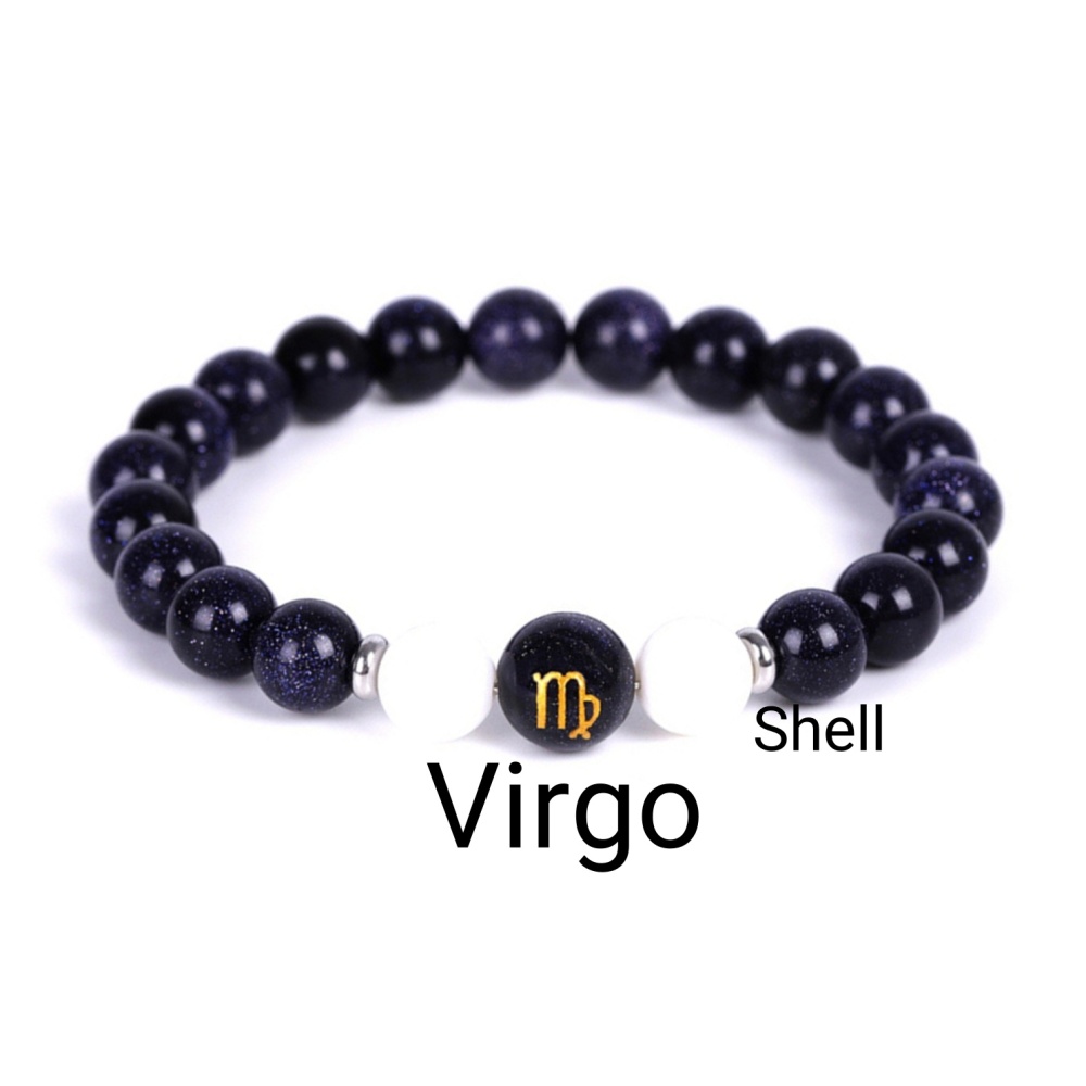 Blue Goldstone Zodiac Bracelets for Women Men 12 Constellations Healing Crystal Stretch Bracelet Zodiac Sign Horoscope Spiritual Jewelry Birthday Gift