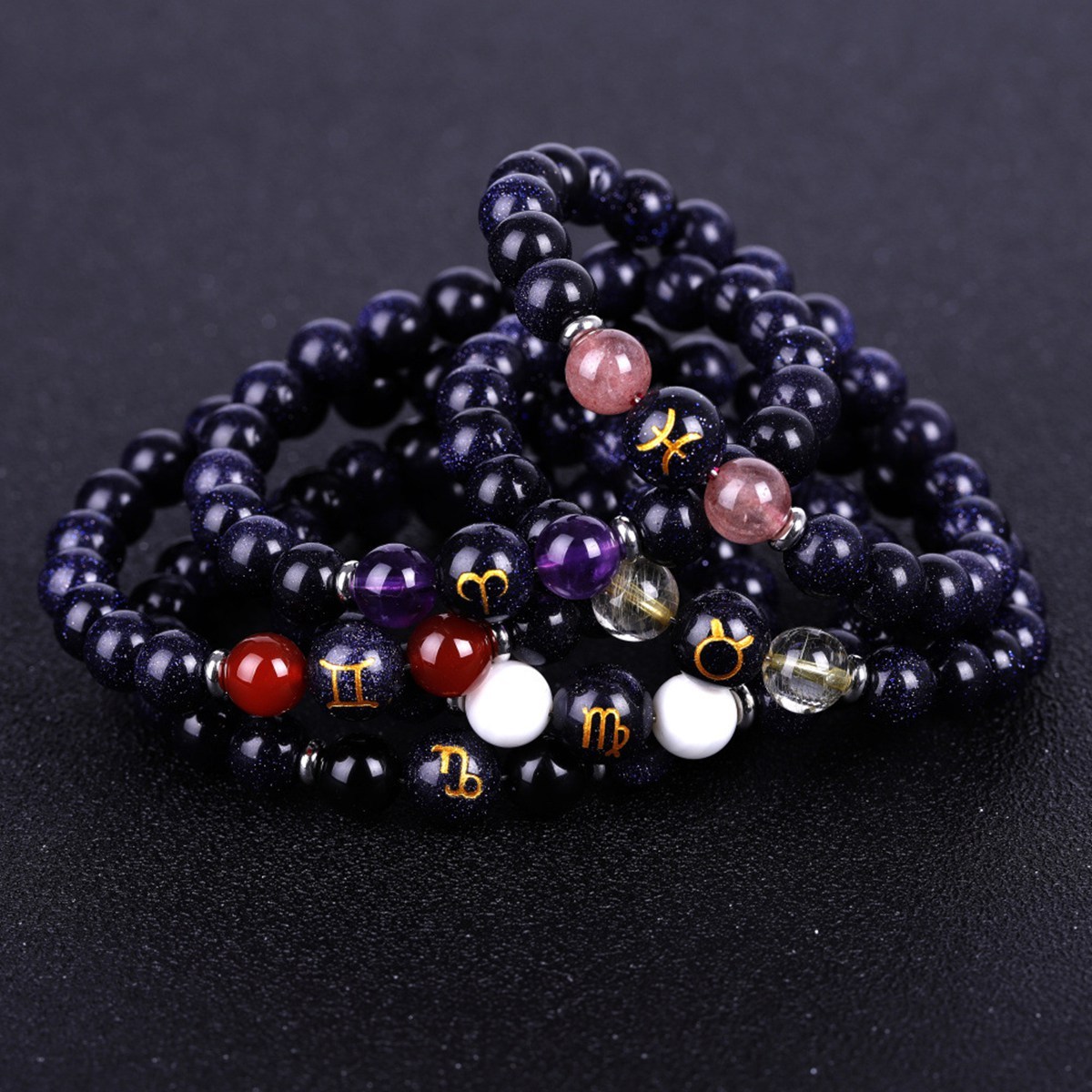 Blue Goldstone Zodiac Bracelets for Women Men 12 Constellations Healing Crystal Stretch Bracelet Zodiac Sign Horoscope Spiritual Jewelry Birthday Gift