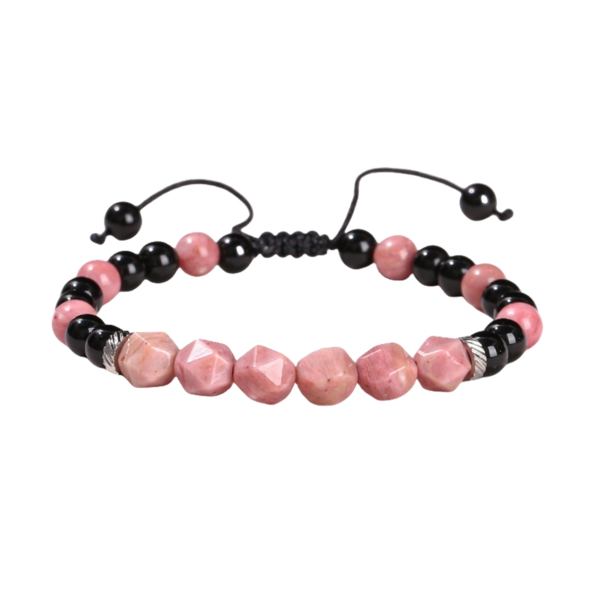 Facet Stone Beads Adjustable Black Onyx Amethyst Woven Gemstone Bracelets for Women Men