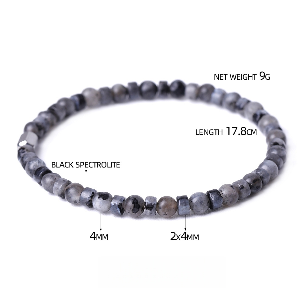 4MM Flat Spacer & Round Stone Beads Stretch Bracelet – Unisex Design for Women & Men