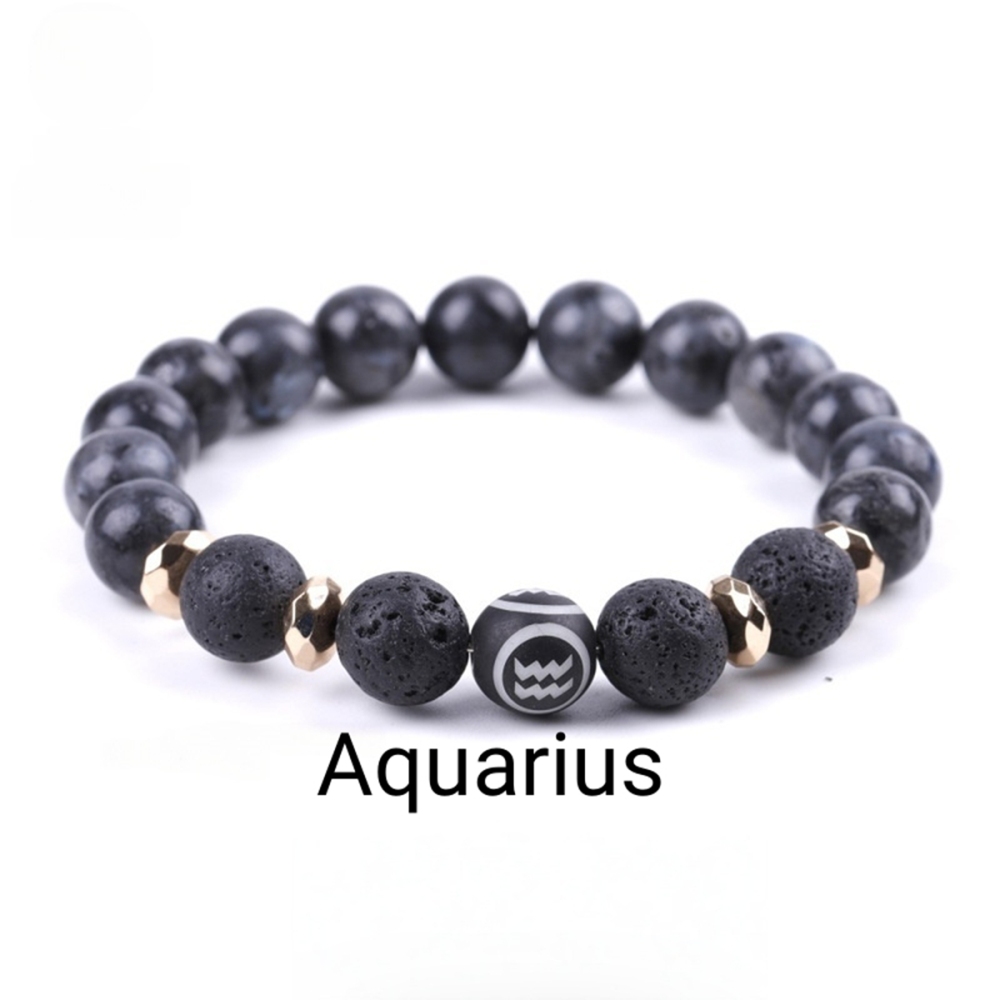 10mm Black Labradorite Zodiac Bracelets for Women Men 12 Constellations Healing Crystal Stretch Bracelet Zodiac Sign wood Horoscope Spiritual Jewelry Birthday Gift