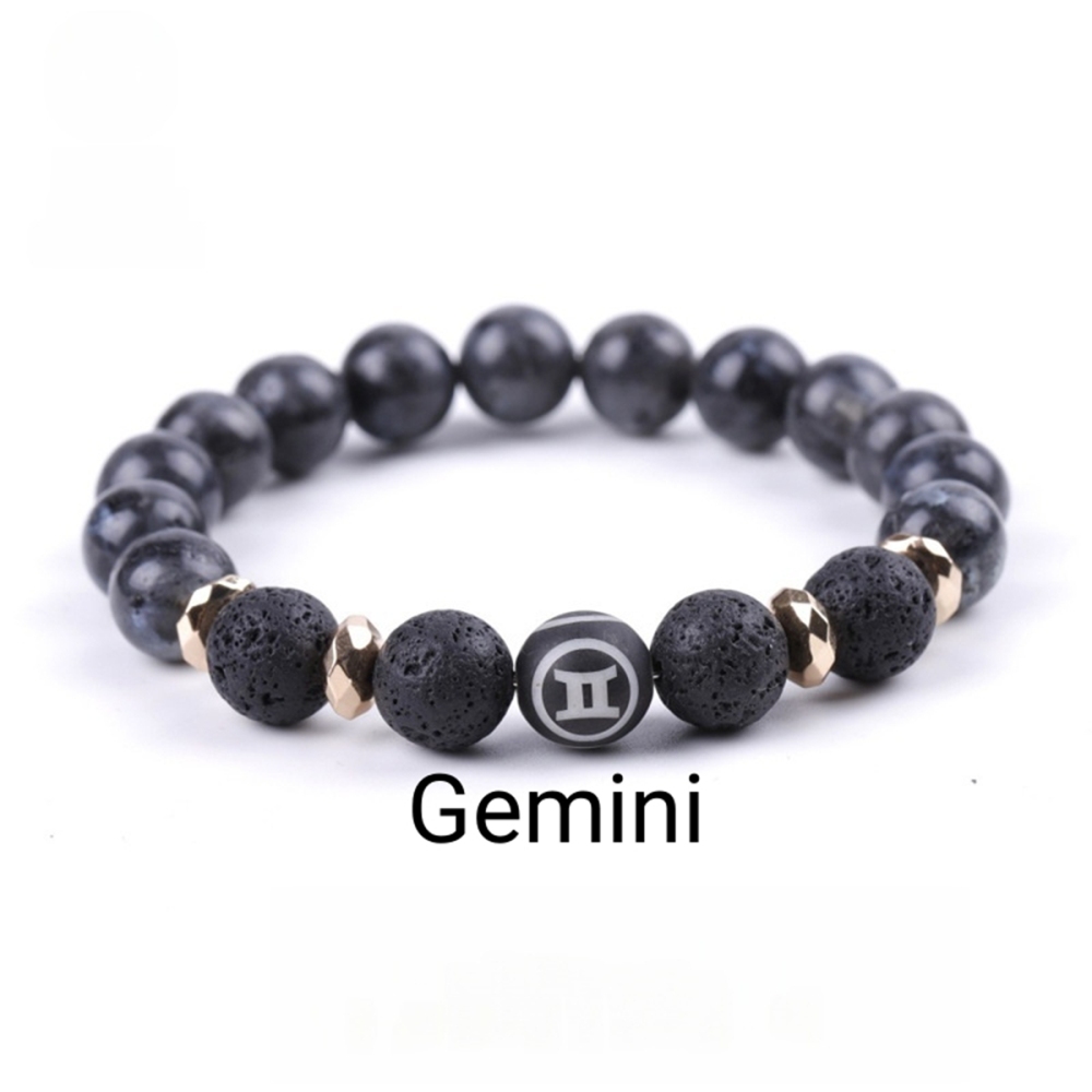 10mm Black Labradorite Zodiac Bracelets for Women Men 12 Constellations Healing Crystal Stretch Bracelet Zodiac Sign wood Horoscope Spiritual Jewelry Birthday Gift