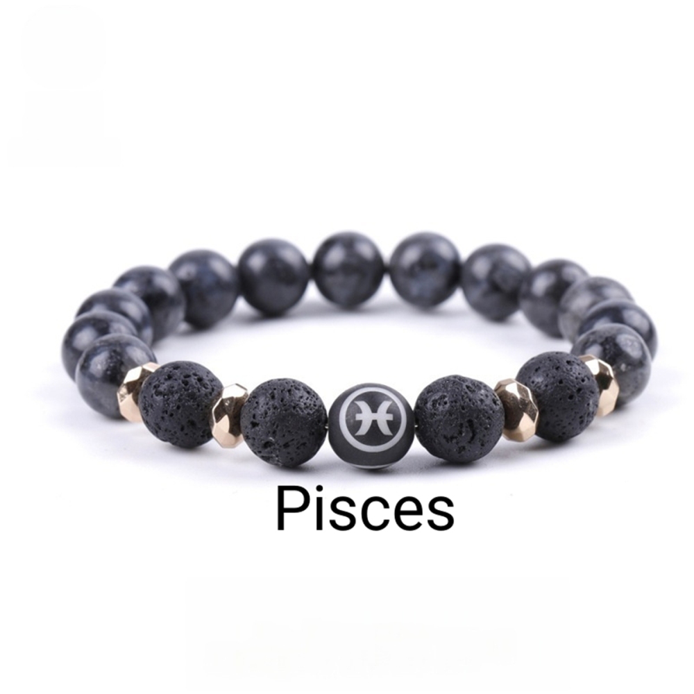 10mm Black Labradorite Zodiac Bracelets for Women Men 12 Constellations Healing Crystal Stretch Bracelet Zodiac Sign wood Horoscope Spiritual Jewelry Birthday Gift