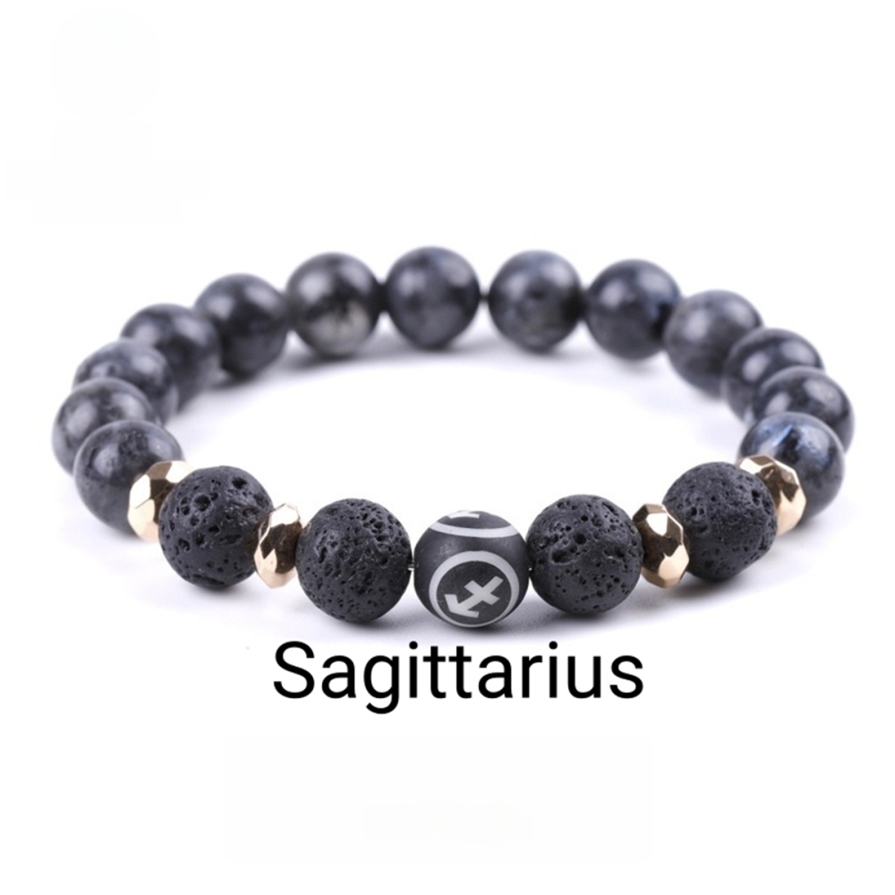 10mm Black Labradorite Zodiac Bracelets for Women Men 12 Constellations Healing Crystal Stretch Bracelet Zodiac Sign wood Horoscope Spiritual Jewelry Birthday Gift