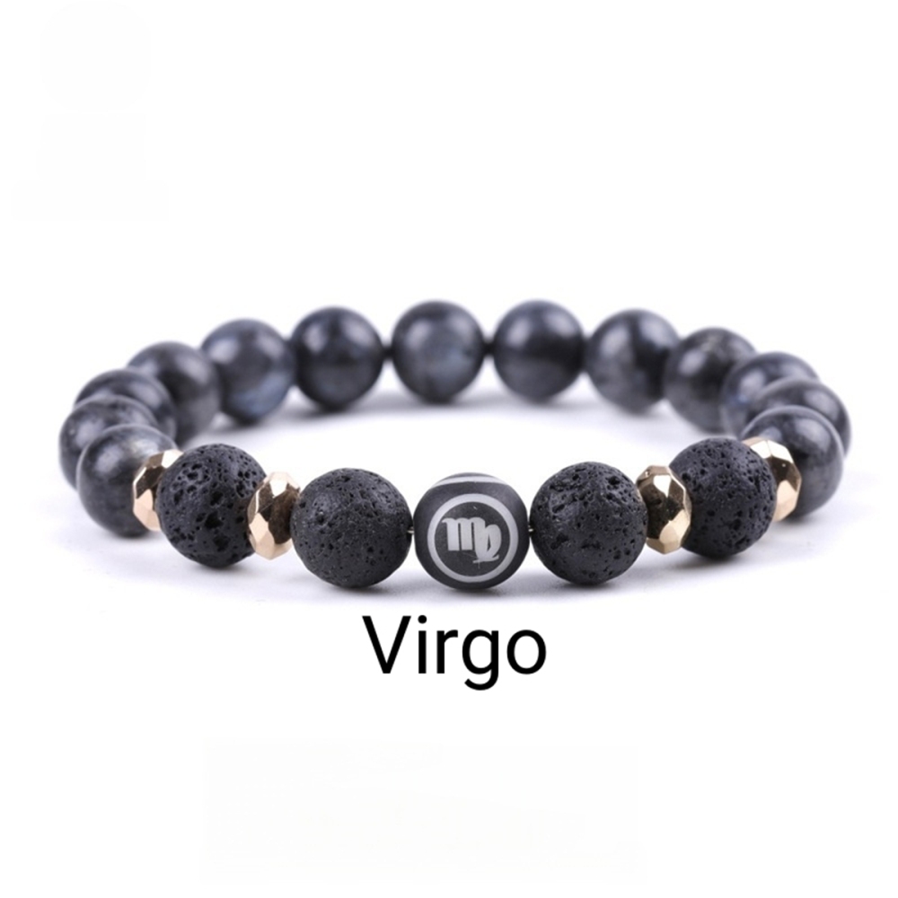 10mm Black Labradorite Zodiac Bracelets for Women Men 12 Constellations Healing Crystal Stretch Bracelet Zodiac Sign wood Horoscope Spiritual Jewelry Birthday Gift