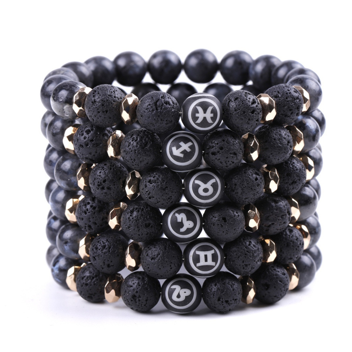 10mm Black Labradorite Zodiac Bracelets for Women Men 12 Constellations Healing Crystal Stretch Bracelet Zodiac Sign wood Horoscope Spiritual Jewelry Birthday Gift
