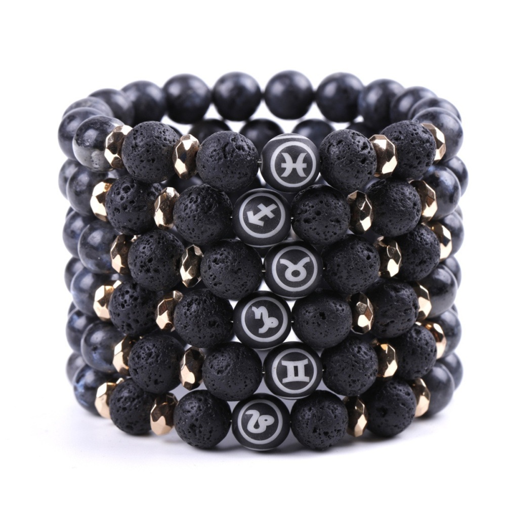 10mm Black Labradorite Zodiac Bracelets for Women Men 12 Constellations Healing Crystal Stretch Bracelet Zodiac Sign wood Horoscope Spiritual Jewelry Birthday Gift