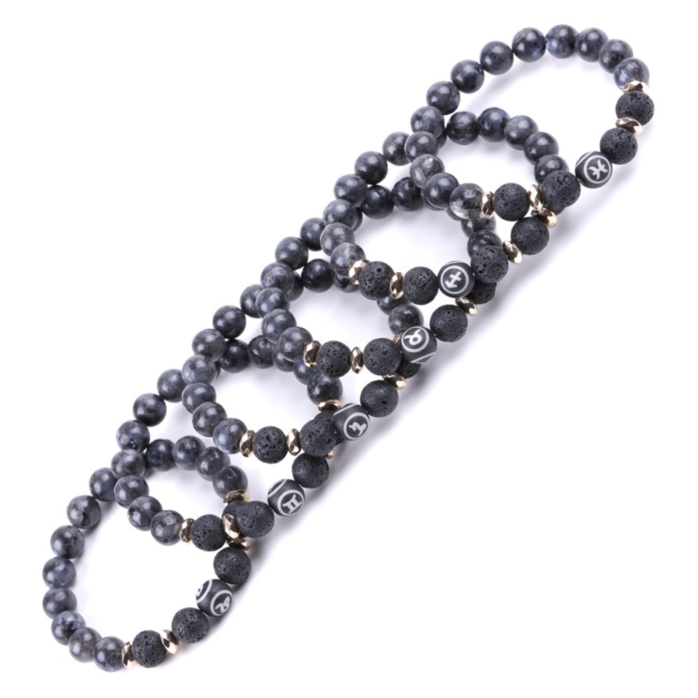 10mm Black Labradorite Zodiac Bracelets for Women Men 12 Constellations Healing Crystal Stretch Bracelet Zodiac Sign wood Horoscope Spiritual Jewelry Birthday Gift