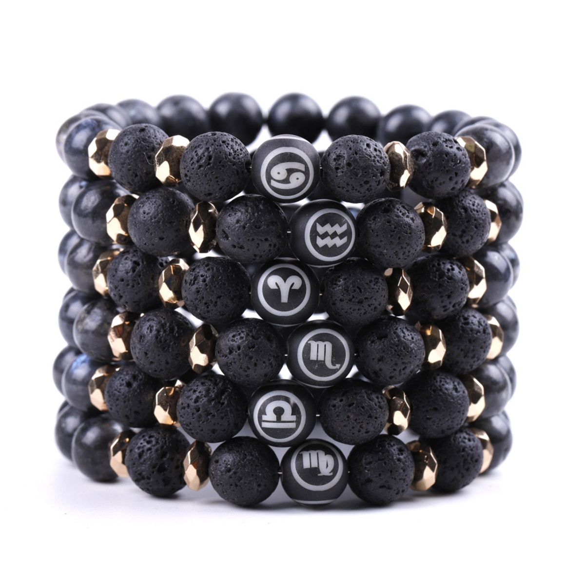 10mm Black Labradorite Zodiac Bracelets for Women Men 12 Constellations Healing Crystal Stretch Bracelet Zodiac Sign wood Horoscope Spiritual Jewelry Birthday Gift